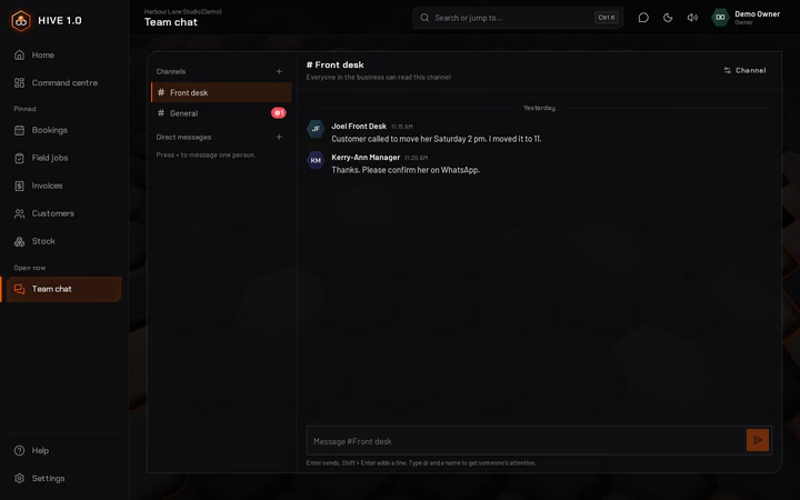 The team's General channel with new messages marked and a mention highlighted