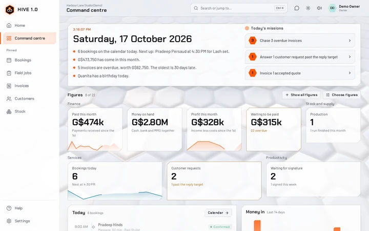 The command centre in the light theme, with the briefing, missions and tiles
