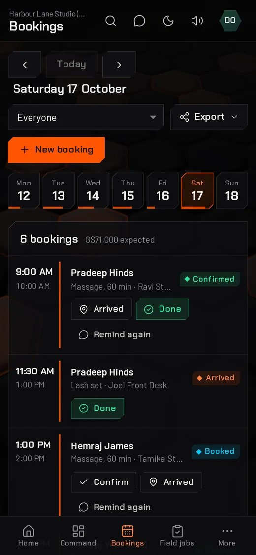 Today's bookings on a phone