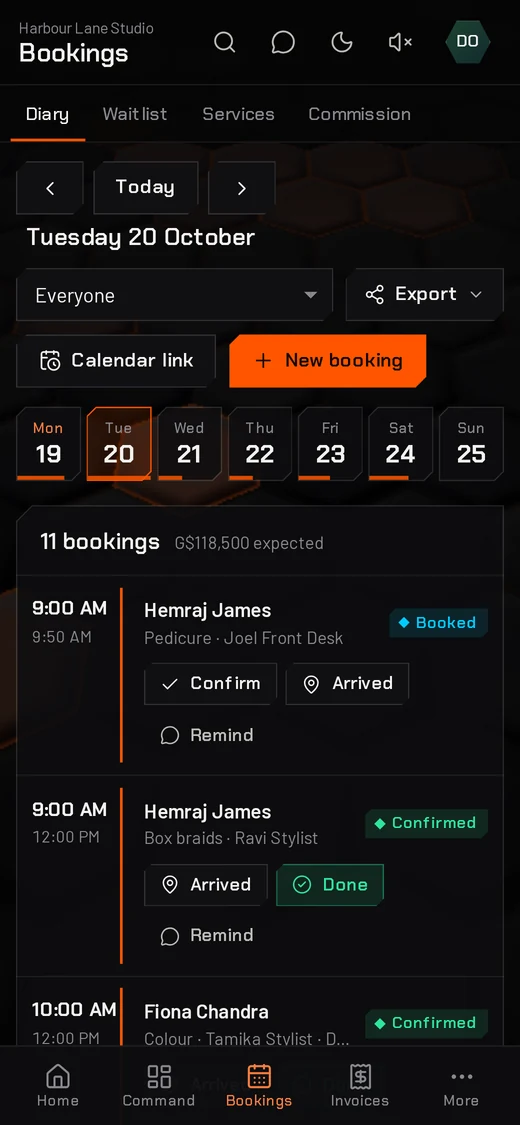 The same diary on a phone